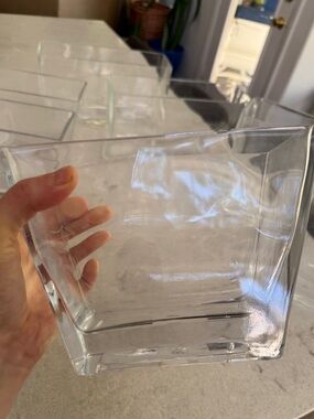 Nordstrom  Abstract shaped Clear Glass wide top Square vase
